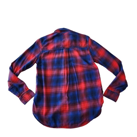 American Eagle Vintage Boyfriend Plaid Top PS Button Shirt Blue Red Flannel - Picture 4 of 16